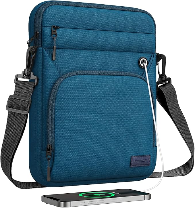 MoKo 9-11 Inch Tablet Sleeve Bag, Fits 11 inch iPad Air M3, iPad A16 2025, Pro 11 M4, iPad 10/9/8/7th, Tab S8/S9 11, Multifunctional Bag with Shoulder and Headphone Port,Peacock Blue