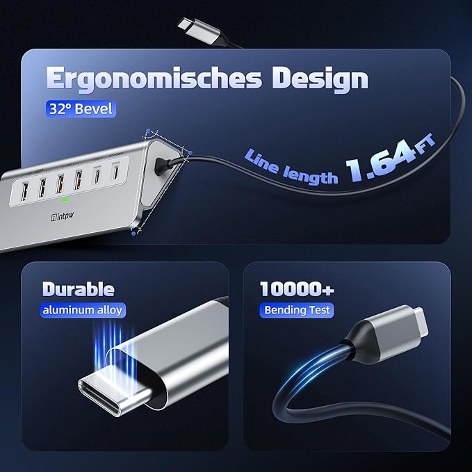 USB C Hub Ethernet, 10-in-1 USB Docking Station 10Gbps with 4K@60Hz HDMI, USB C and 2 USB A 3.2 Data, LAN, 2 USB A 2.0, PD 100W, SD/TF Ports, Powered USB Hub for Laptop, PC, iPhone 16/15, Mac