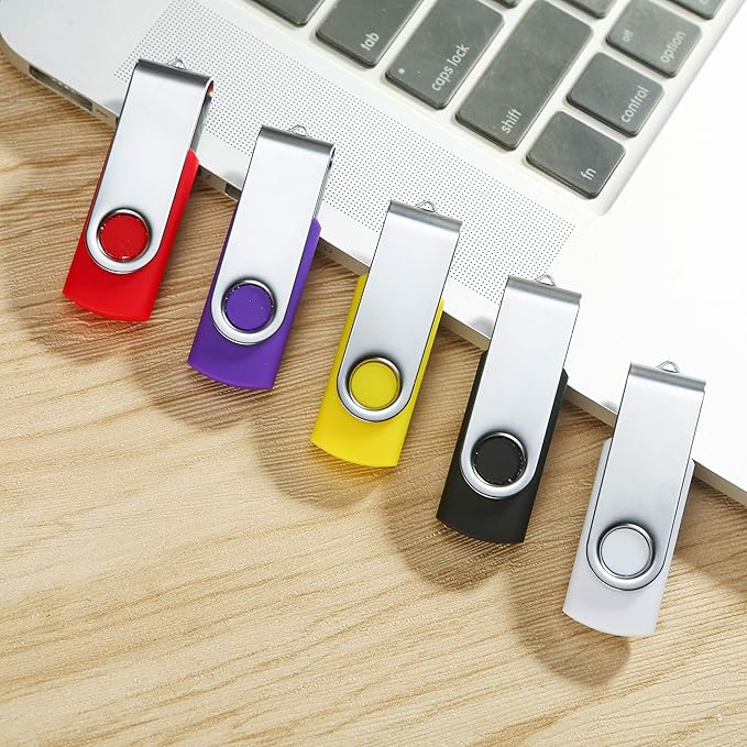 4GB Flash Drives 5 Pack, Alihelan USB Flash Drive USB 2.0 Thumb Drive Swivel Memory Stick U Disk Jump Drive Zip Drive with Led Indicator (5 Mixed Colors: Black Red Purple Yellow White, 4G)