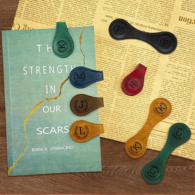 Personalized Leather Magnetic Bookmarks - 26 Letters Name Initial Vintage Engraved Bookmark Book Marker Clips Customized Gifts for Readers Kids Book Lovers Classmate (Yellow, Y)