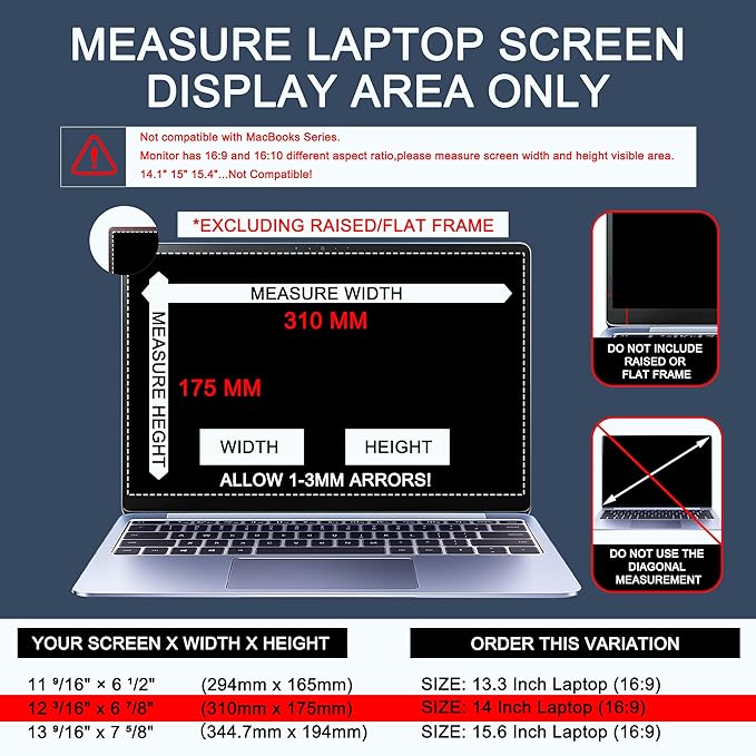 4-Way Laptop Privacy Screen Shield 14 Inch, Removable 16:9 Aspect 360° Privacy Filter Screen Protector for 14 Inch Laptop Computer, Anti Glare Blue Light Slide Mount Tabs Cover for Generic Laptop