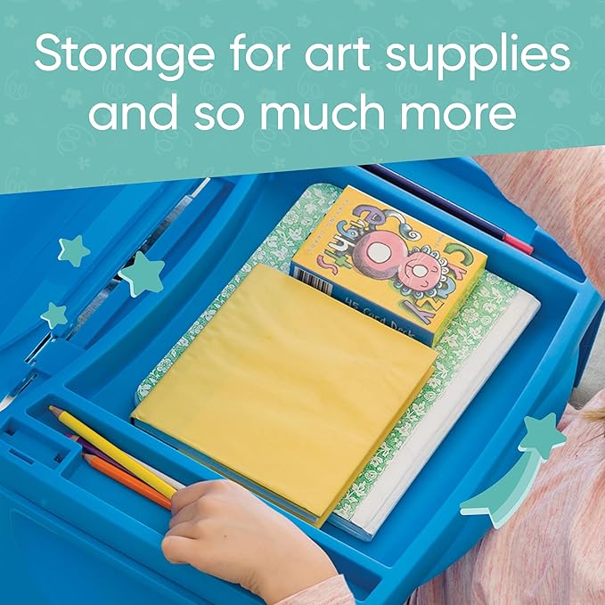 HearthSong Foldable Lap Desk for Kids with Storage - Ideal Floor Desk for Drawing, Studying, Portable Folding Travel Lap Table, Versatile Bed Desk & Lap Tray, Blue