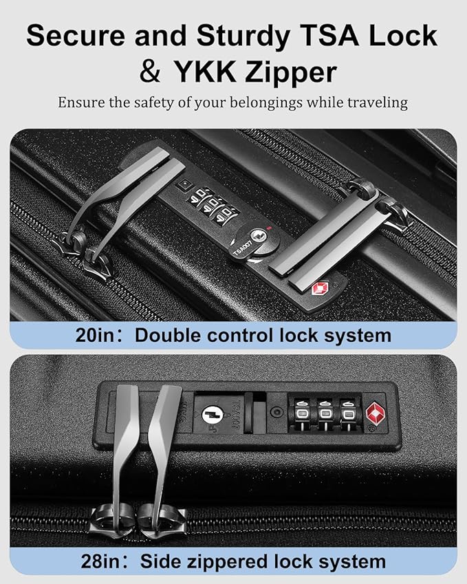 Luggage Sets 2 Pieces, 20 Inch Carry On Luggage and Expandable 28 Inch Checked Luggage with Spinner Wheels, Lightweight ABS+PC Hard Shell Suitcase with Front Opening, TSA Lock (Black, 20/28)
