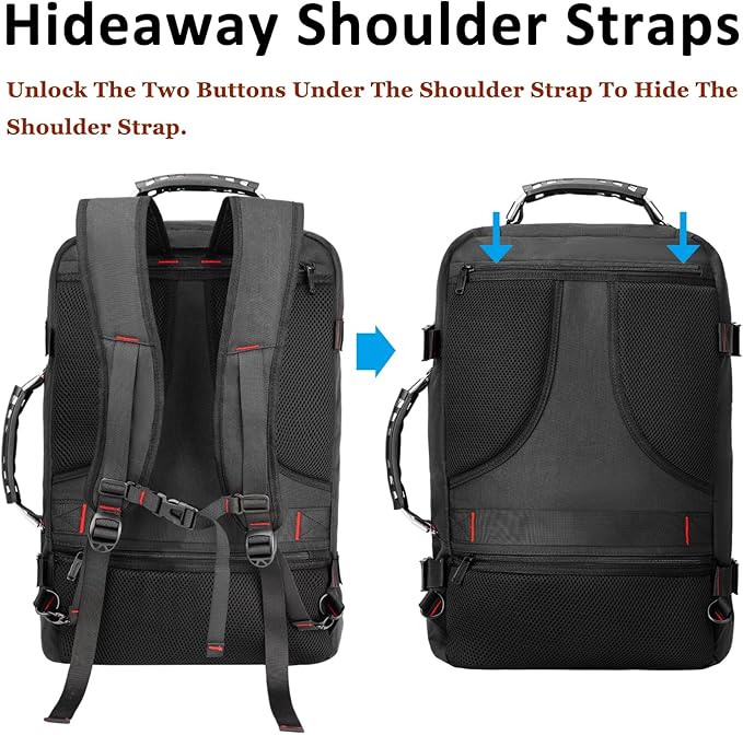 Vancropak Travel Backpack for Men, Extra Large 17.3 inch Laptop Backpacks, Flight Approved Sturdy Carry on Suitcase for Airplanes with 3 Packing Cubes, Expandable 50L Luggage Daypack Duffel Bag, Black