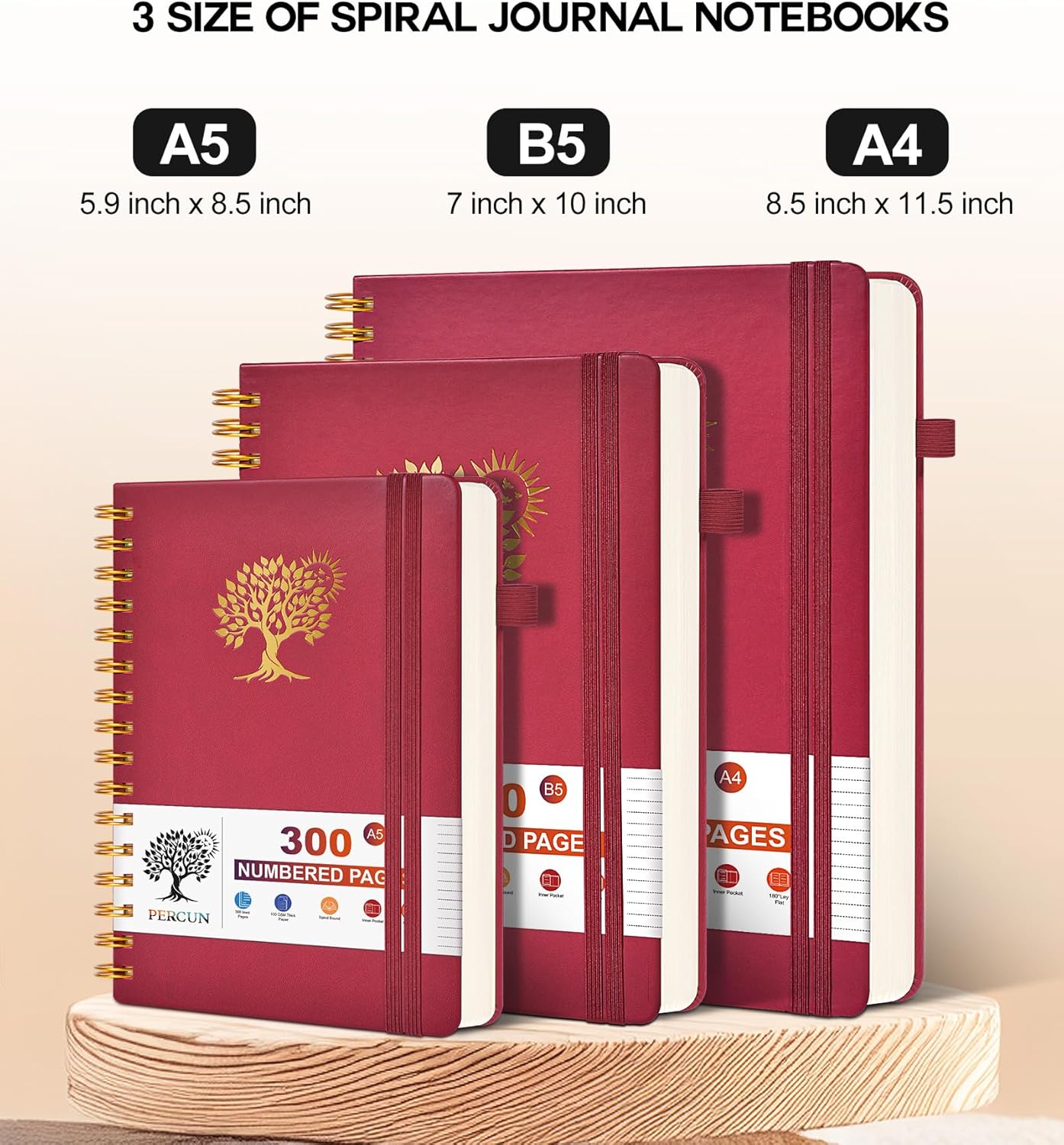 Spiral Notebook Journal for Women Men, 300 Numbered Lined Pages, College Ruled, A5 Hardcover Spiral Bound Notebook for School, Work, Note Taking Writing, Leather Spiral Journal Medium 5.9"x8.5"