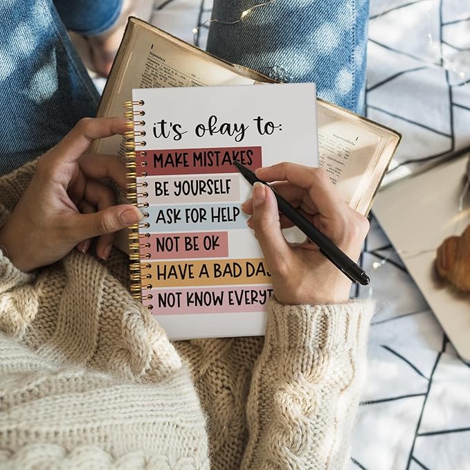 Wheatwin Mental Health Journal, Positive Affirmations Notebook, Inspirational Motivational Journal Therapy Psychology Hardcover Spiral Notebook Gifts for Student Kids Teen, 5.5x8.3