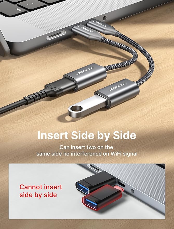JSAUX USB C to USB 3.0 Adapter [2 Pack], USB C Male to USB Female OTG Cable Adapter Compatible with MacBook Pro/Air, iPhone 17 Pro Max/iPhone Air/16e/16/15 Series, Samsung Galaxy S25/S24/S23