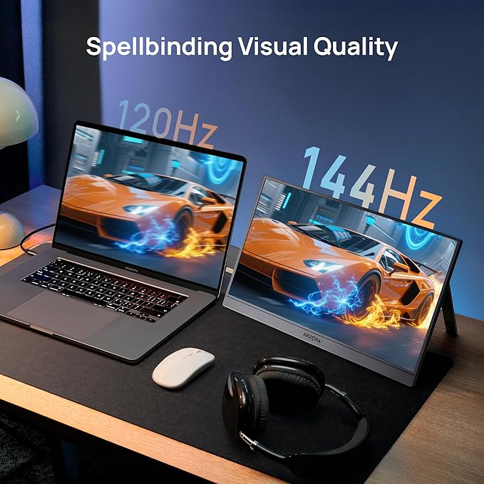 ARZOPA 16.1'' 144Hz Portable Gaming Monitor, 106% sRGB 1080P FHD Kickstand Portable Monitor with HDR, Ultra Slim, Eye Care, External Second Screen for Laptop, PC, PS5, Mac, Xbox-Z1FC Gray