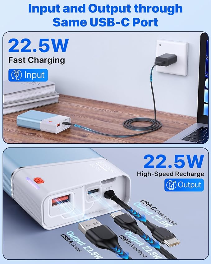 Portable Charger 20000mAh, 22.5W PD 3.0+QC 4.0 Super Fast Charging Power Bank, Cooler Aerospace Metal Case for iPhone 17 16 15 14, 13 Android, iPad, Samsung Google Tablet & More, Travel Essential