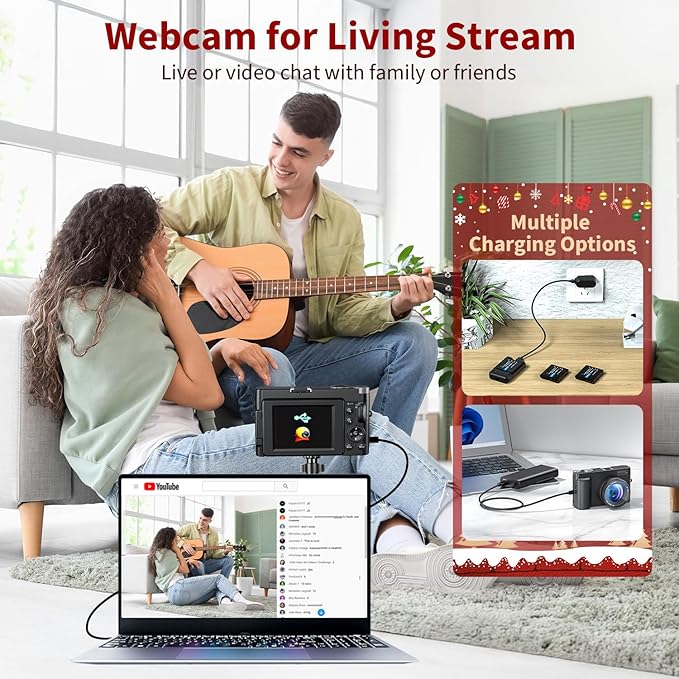 4K Digital Camera for Photography Autofocus, 48MP Vlogging With Flash Anti-Shake, 3'' 180 Flip Screen Compact Travel 16X Zoom for Teens With 32G Card, Battery Charger