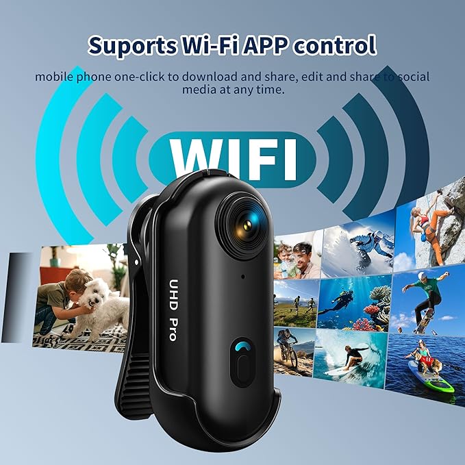 4K Mini Body Camera, Wearable Action Body Cam, Sports Action Camera，Thumb Size Hands-Free Recording Body Worn Camera, Premium Portable Camcorder Mount Anywhere for Work, Travel,Fishing, Pet Walking