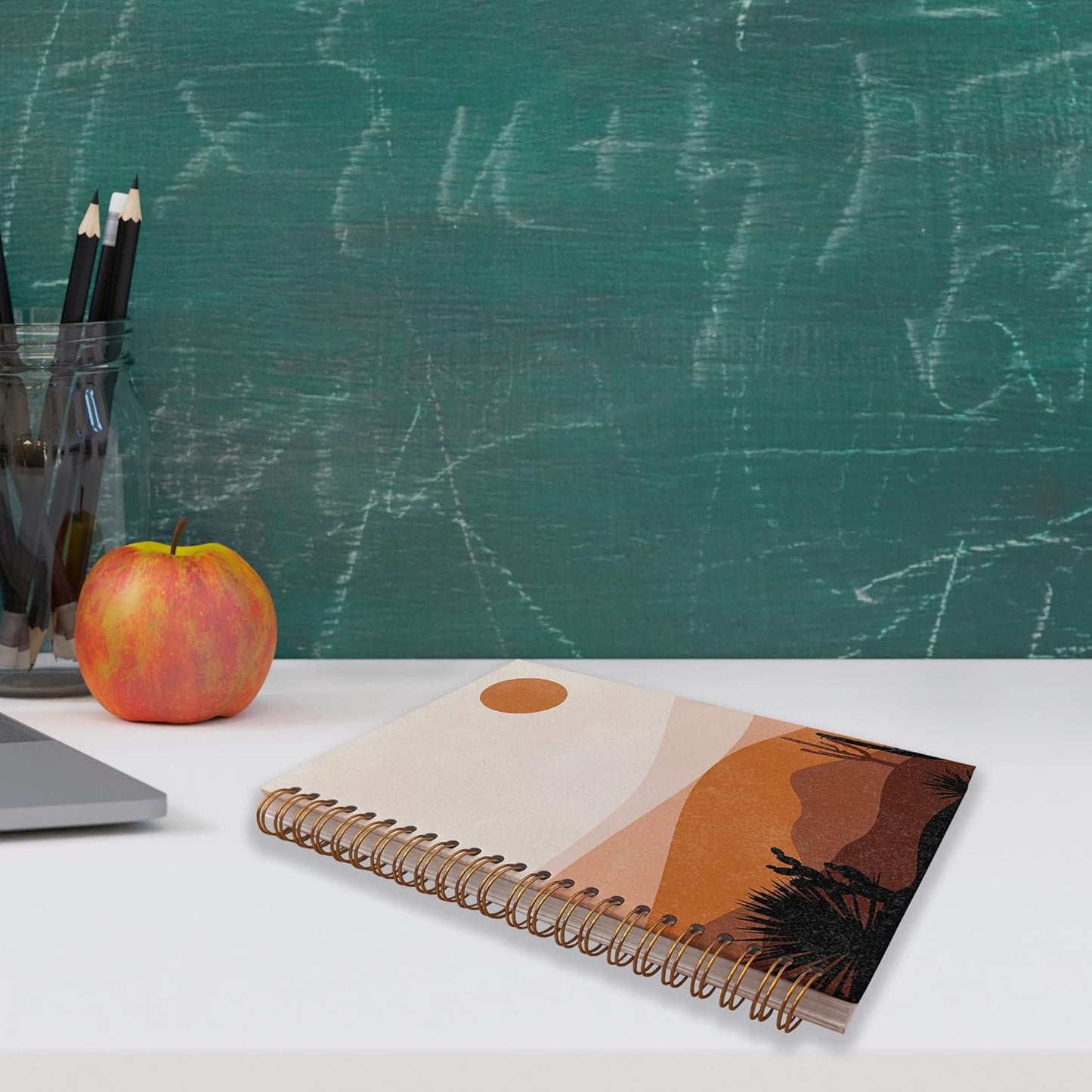 VNWEK Abstract Boho Desert Sun Cactus Landscape Spiral Notebook Journal 5.5×8.3 Inch,Boho Mid-Century Modern Art Lined Hardcover Spiral Notebook for Work Notes Journaling, Gifts for Women Girls