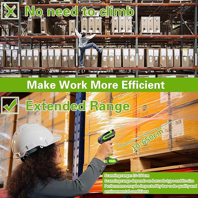 Industrial 433Mhz Wireless Barcode Scanner with Charging Cradle,IP65 Drop-Proof 2-in-1 Bluetooth and 433Mhz Barcode Reader for Laptop Desktop Tablet Android iOS,ipad