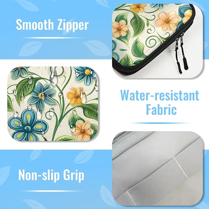 Blue Orange Flowers Electronics Travel Organizer Case, Tech Accessories Cable Storage Bag for Cords, Charger, Phone, Hard Drive