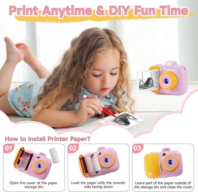 Kids Camera Instant Print for Girls Boys Age 3-12 Kids Toys, 12MP 1080P Kids Digital Cameras Christmas Birthday Gifts for 4 5 6 7 8 9 10 Year Old Girls, Toddler Camera