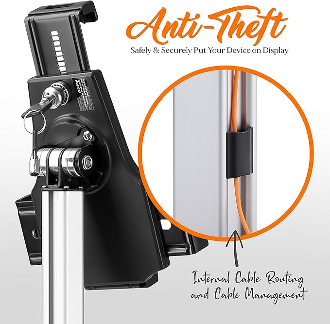 Pyle Anti-Theft Tablet Security Stand Kiosk-Heavy Duty Aluminum Metal Floor Standing Mount Tablet Case Holder Display w/Height Adjustable Pole,Fits iPad Mini 2 3 4 Air Samsung Tablets-Pyle PSPADLK60