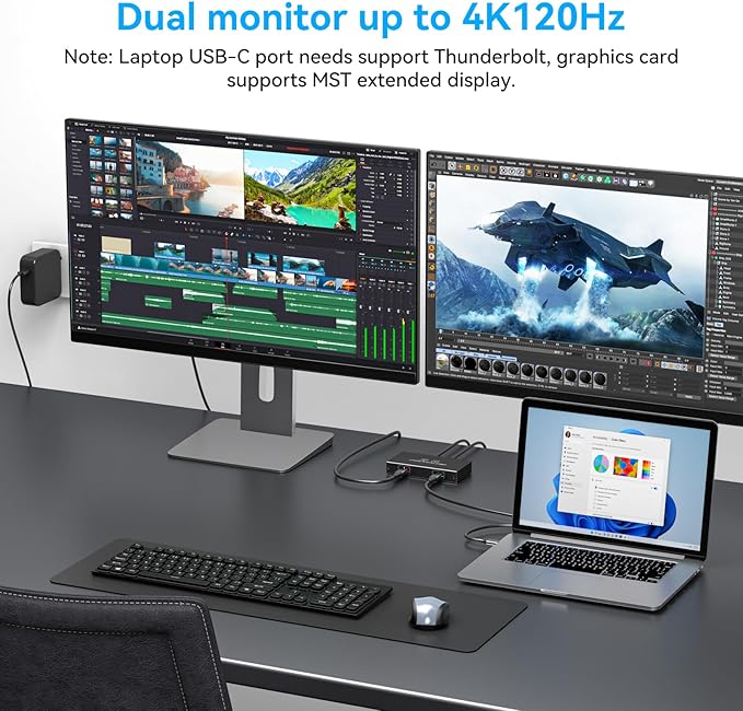 4K120Hz USB C Splitter Dual Monitor Adapter Thunderbolt Splitter 6-in-1 USB C Hub with DP Alt Mode Video Output, 10Gbps Data Transfer 100W PD Charging for Laptop Portable Monitor, with 1 Type C Cable