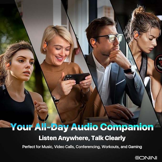 2025 Open Ear Earbuds Wireless Bluetooth Headphones, Earhook Sports Earphones with Mic, 40Hrs Playtime, Smart Digital Display, IPX5 Waterproof for Running, Gym, Cycling(Orange)