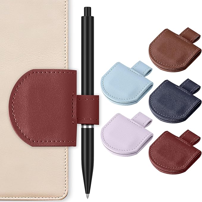Magnetic Pen Loop Holder, Pencil Holder for Notebooks, Journals, Calendars, PU Leather 5 Pack