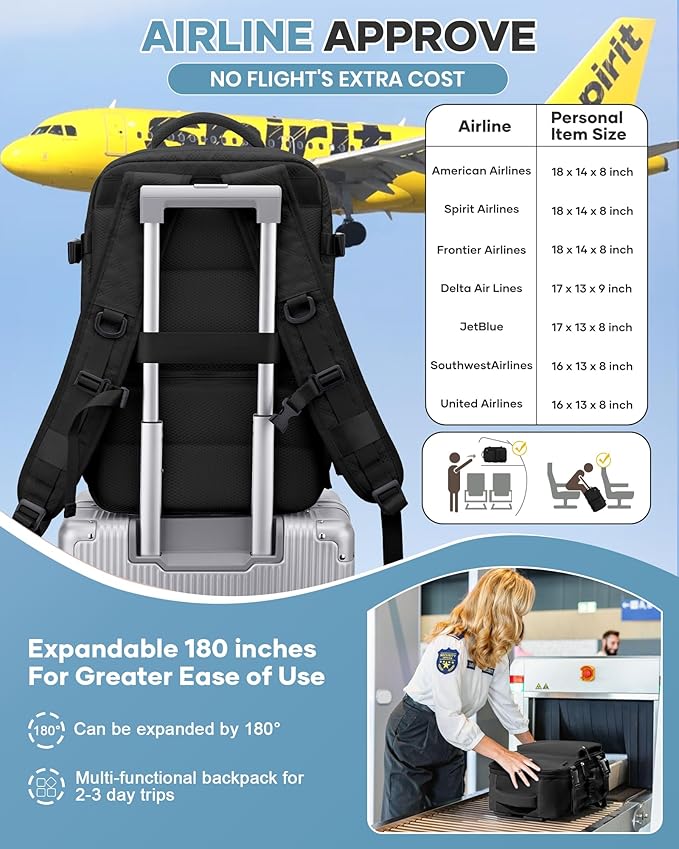 Vacuum Travel Backpack with Pump for Women, Personal Item Carry on Backpacks Flight Approved 18x14x8 inches for Men,Laptop Waterproof Work Compression bags Casual Daypack Black.