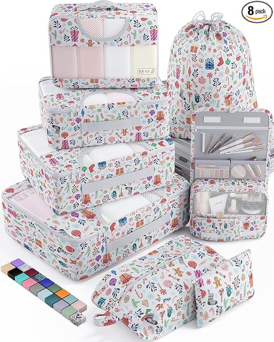 Veken 8 Set Packing Cubes for Travel Kids, Beach Vacation Essentials Accessories for Cruise Ship, Suitcase Organizer Bags for Luggage with Hanging Toiletry & Shoe Bag, Birthday Gifts for Women Mom Her