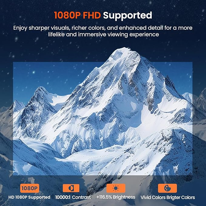 Mini Projector with WiFi and Bluetooth, Portable Movie Projector with 180° Rotatable, 1080P HD Supported, Auto Vertical Keystone, Compatible with Smartphone, TV Stick, Laptop, HDMI, USB