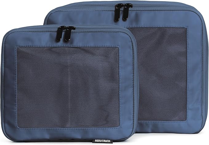 Compression Packing Cubes for Travel - Luggage Organizer Bags - Double Zipper Packing Cubes for Suitcases (2-Pack, Dark Blue)