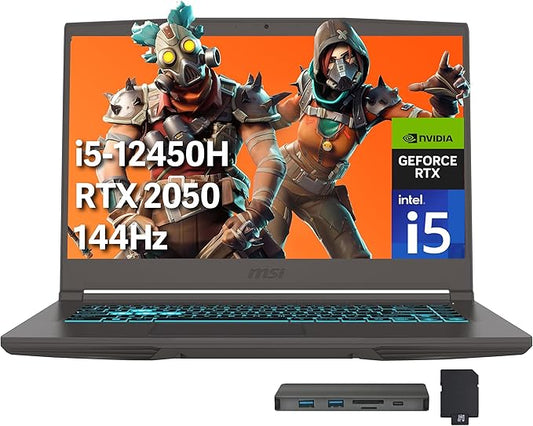msi Thin 15 15.6" FHD IPS 144Hz Gaming Laptop, Intel i5-12450H, 64GB RAM, 2TB PCIe SSD, NVIDIA GeForce RTX 2050, Backlit Keyboard, WiFi 6, Black, Win 11 Home, 256GB Docking Station Set