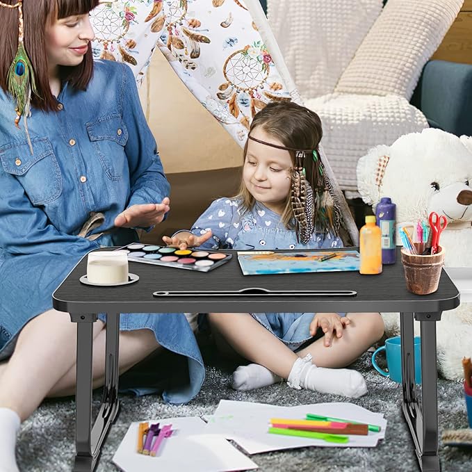 Fayquaze Portable Foldable Lap Desk with Storage Drawer and Cup Holder - Laptop Bed Stand Tray Table for Eating, Reading and Working