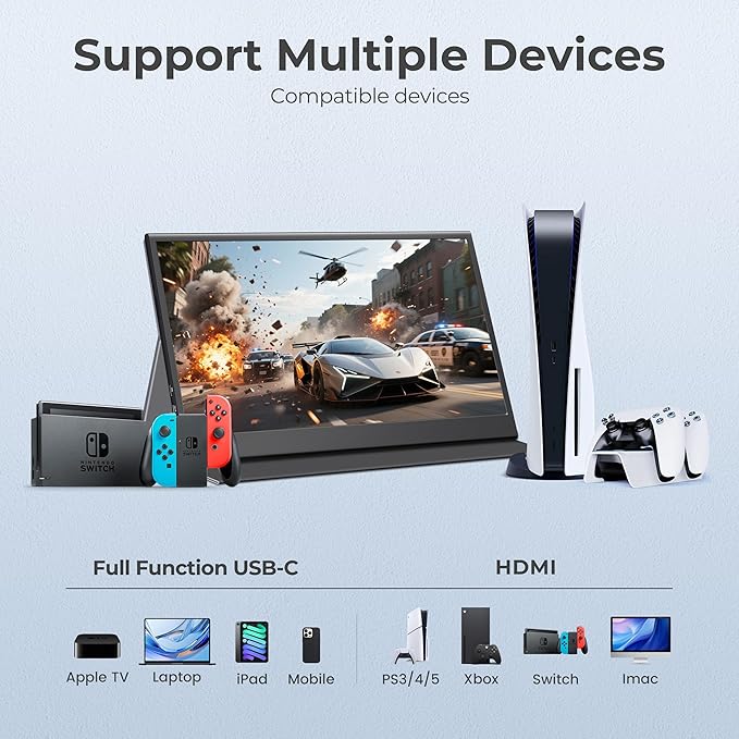 15.6" FHD 1080P Portable Monitor with Case, Ultra-Slim USB-C/HDMI Second Display for Laptop MacBook PC Phone Xbox PS5 Switch - IPS, Eye Care, Plug and Play