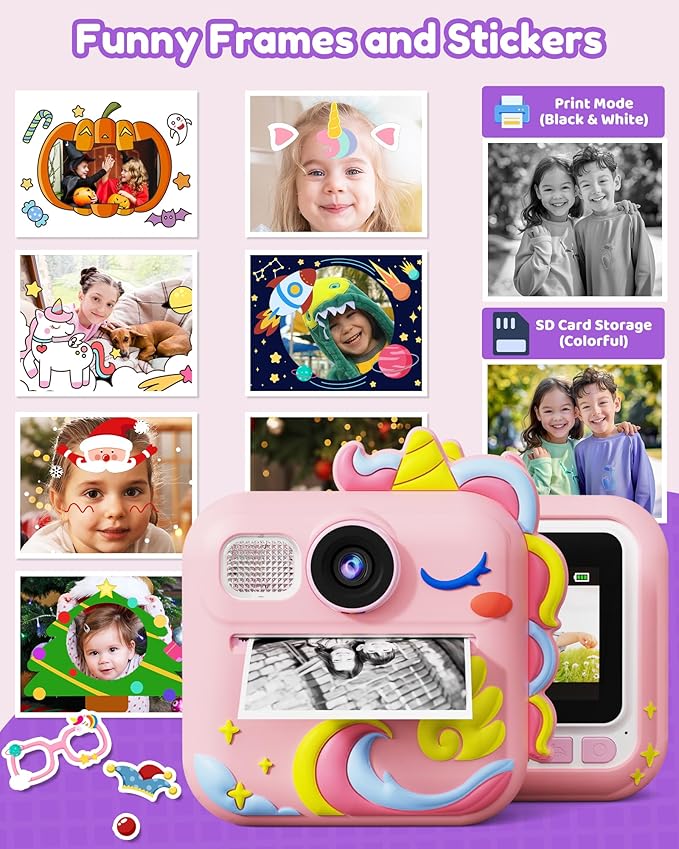 KOKODI Kids Camera Instant Print, Toddler Cameras Christmas Birthday Gifts for Girls Age 3-12, Digital Video Instant Printable Camera for Kids,Toys for Ages 5-7 Girls (Pink)