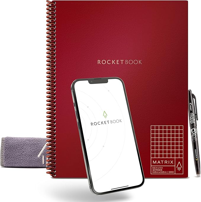 Rocketbook Matrix Smart Reusable Graph Notebook | Eco-friendly, Digitally Connected Isometric Notebook | Scarlet Sky, Letter Size (8.5" x 11") with Pen, Cloth, and App Included