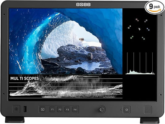 osee Mega 15S 15inch 1500 Nits Higher Bright Pro HDR Field Production Monitor Camera Assist Monitor with Battery Plate C-Stand Cheese Plate and Portable Hooded Case