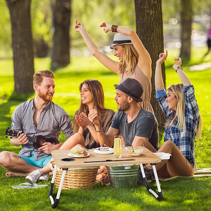 Lap Desk Bed Trays for Eating and Laptops Breakfast in Bed Tray for Sofa/Couch/Study/Reading/Writing with Cup Holder/Drawer On Low Sitting Floor Large Portable Foldable (Black)