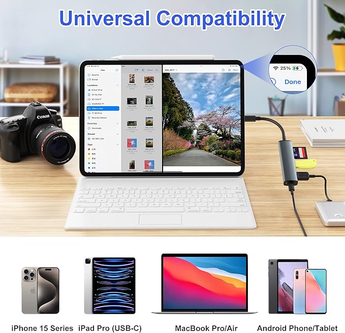 USB C SD Card Reader, Memory Card Reader with 60W PD Charger Adapter SD Card Adapter with SD/TF/USB 4 Ports for iPhone 15/16 iPad Pro MacBook Pro/Air iMac Android and More USB-C Devices