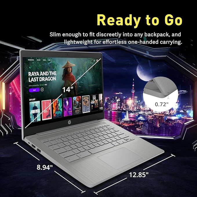 HP Chromebook 2025 Premium 14" HD Laptop Computer Light Slim Business, 4-Core Intel Processor, 4GB RAM, 192GB Storage (64GB eMMC+128GB Card), WiFi, Webcam, Long Battery, Chrome OS +MarxsolAccessory