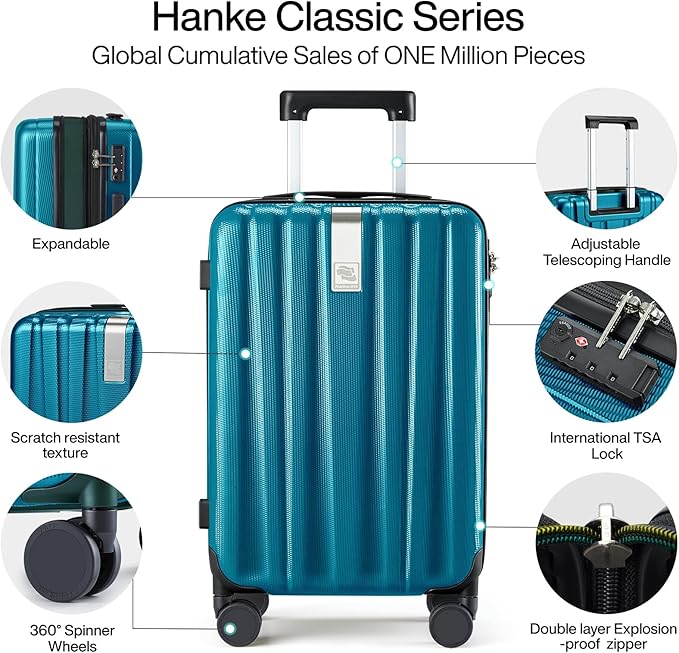 Hanke Expandable Hard Shell Luggage Sets 2 piece Carry on Luggage with Wheels Suitcases Lightweight Checked Tsa Luggage Rolling Large Suitcase Travel Luggage Bag Woman Men 20/29 Inch(Caribbean Blue)