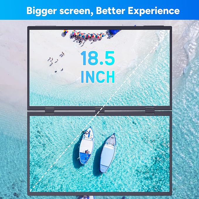 18.5inch Portable Dual Monitor, 1080P FHD 120HZ Triple Laptop Screen Monitor Extender,Dual Speakers USB-C & HDMI Folding Stacked Dual Monitors for Laptop Windows Mac, Stand & VESA