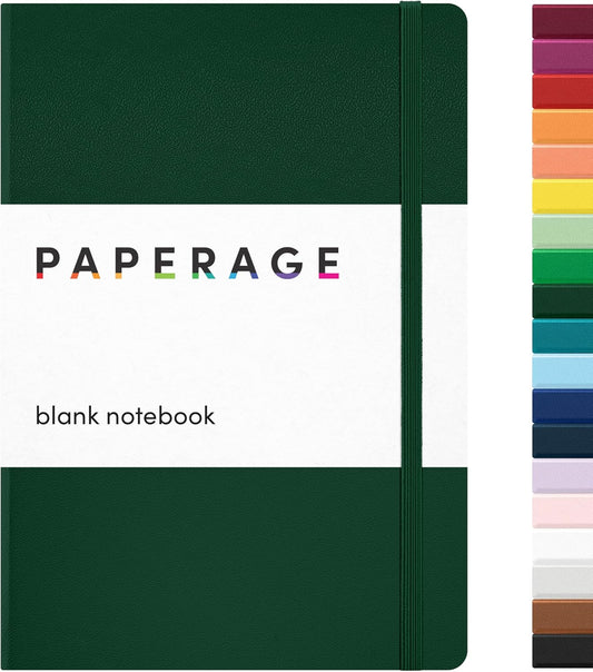 PAPERAGE Blank Journal Notebook, (Dark Green), 160 Pages, Medium 5.6 in x 8 in - 100 GSM Thick Paper – Hardcover Journaling Notebook for Work, School, Note Taking or Sketching