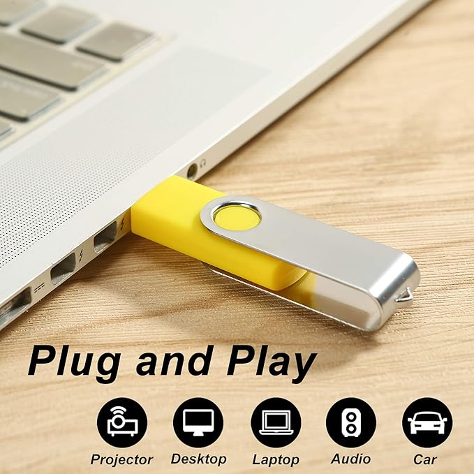 10pcs 4GB USB Flash Drives USB 2.0 Thumb Drive Bulk Swivel Memory Stick 4 GB Fold Storage Jump Drive Zip Drive, 10 Pack Yellow