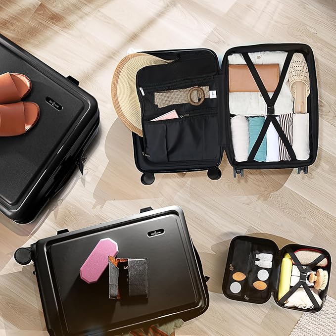 Hard Shell Luggage Sets with Spinner Wheels 4 Piece, Expandable Large Suitcases with TSA Lock, Travel Large Suitcase Set, Black Luggage Set