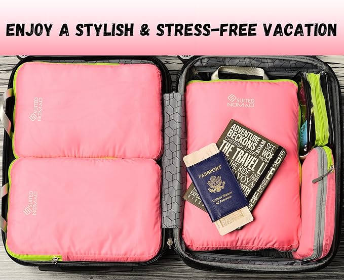 SUITEDNOMAD Ultralight Compression Packing Cubes Set, Suitcase and Backpack Travel Organizer Bags