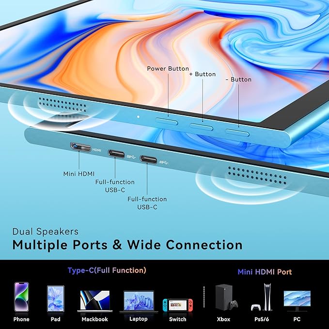 GEEKOM Portable Monitor（2025）, 16'' 1200P FHD Laptop Monitor USB C HDMI Computer Display HDR Eye Care External Screen w/Smart Cover for PC Mac Laptop Phone
