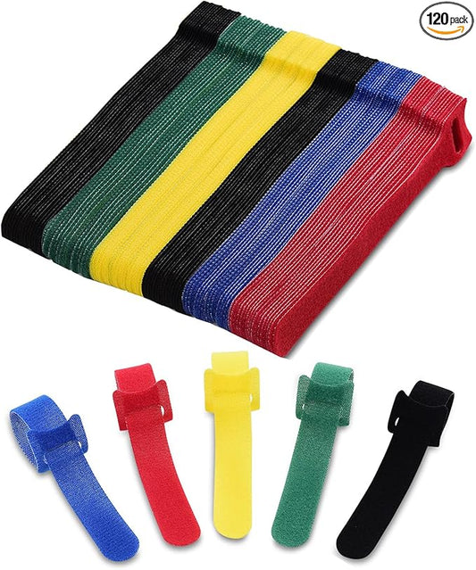 120PCS Cable Ties Reusable - 6 Inches Multi-Colour Adjustable Cord Straps Cord Organizer, Multi-Purpose Reusable Hook and Loop Cable Organizer for Home, Office, Travel, Garage, and Gardening