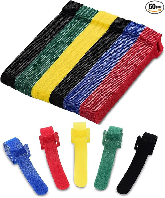 Cable Ties Reusable - 6 Inches Multi-Colour Adjustable Cord Straps Cord Ties for Cable Management Organizer, Multi-Purpose Reusable Hook and Loop for Home, Office and Garage (50)