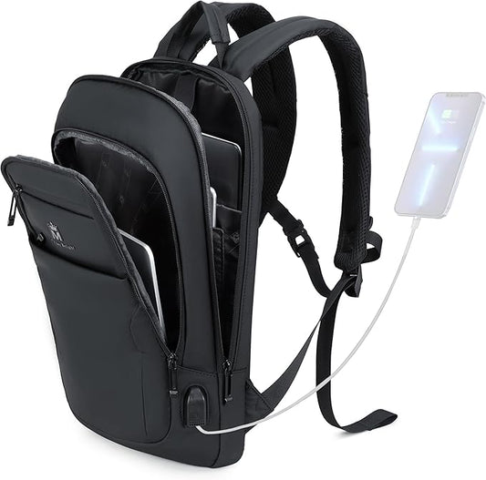 Caoroky knight Backpack Laptop Men 15.6 inch Slim Work Business Backpacks with USB Charging Port Mens Travel Bag Bookbag (Black, Medium)
