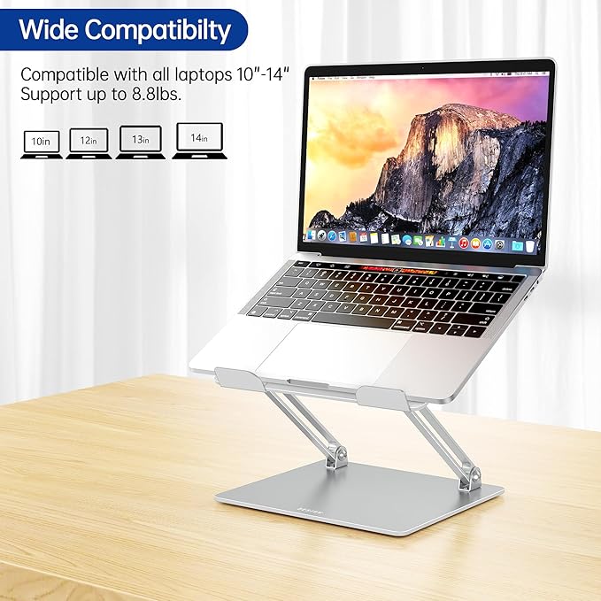 BESIGN LS10 Aluminum Laptop Stand, Ergonomic Adjustable Notebook Stand, Computer Holder Compatible with Air, Pro, Dell, HP, Lenovo More 10-14" Laptops, Silver