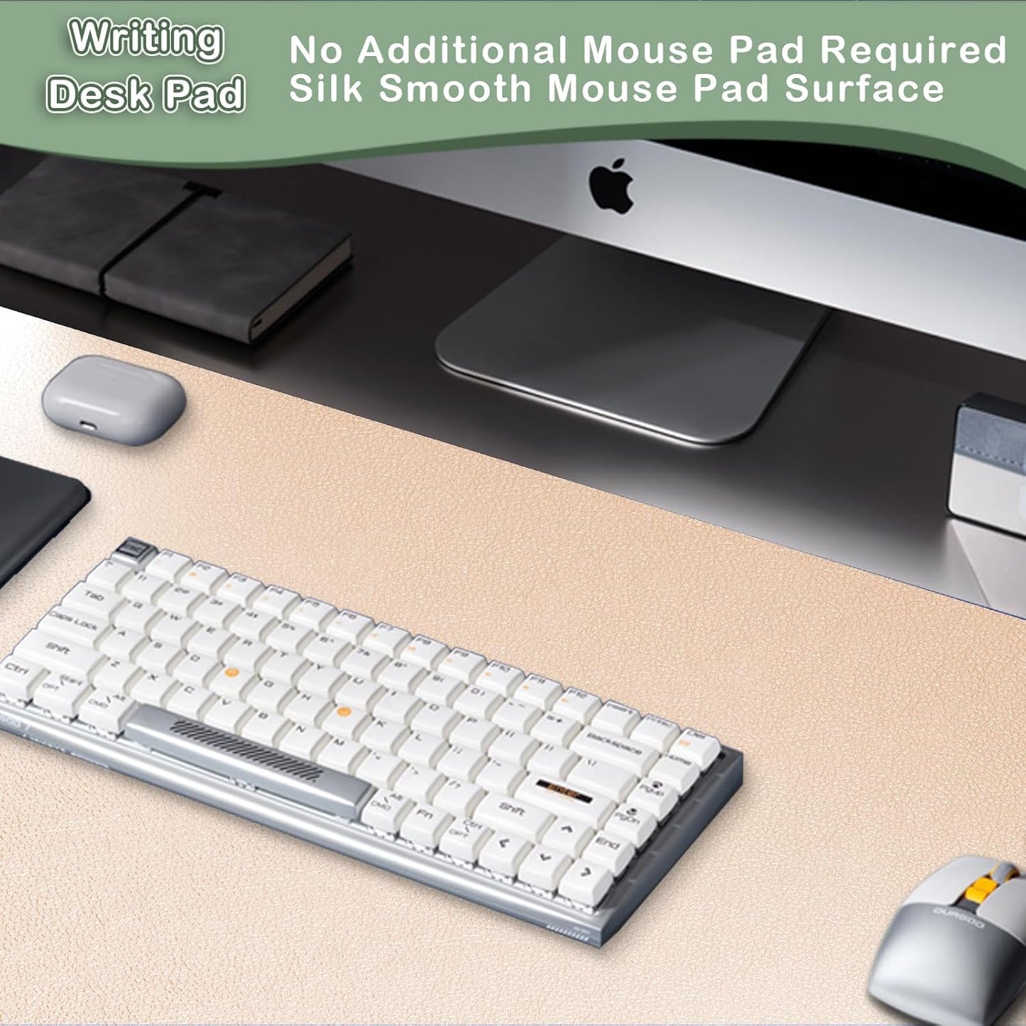 Boutilon Leather Desk Pad Protector,Non-Slip Mouse Pad,Laptop Desk Pad,Office Mouse Mat,Waterproof Leather Desk Blotter,Desk Writing Pad for Office and Home (M-Golden,30"x14")