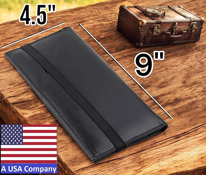 Passport Wallet - Travel Document Holder w/RFID Blocking – Full Grain Leather – Bifold big Wallet with Credit Card Slots for Women and Men,Black,FL-522-10