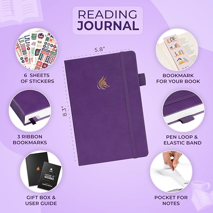 Clever Fox Reading Journal Premium – Review Log Notebook with Reading Tracker – Gifts & Accessories for Book Lovers, Adults & Kids (Purple)